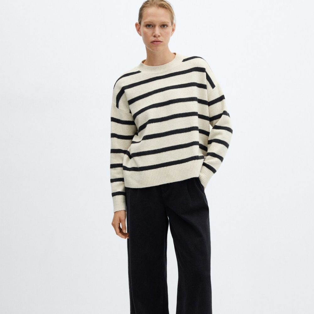 Mango Black and Cream Striped Sweater